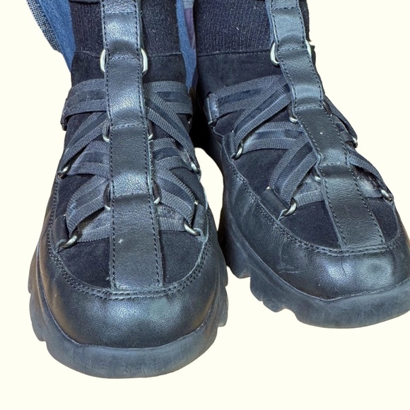 UGG Lakes & Lights Black Leather Fur Sneaker Shoes EUC - Picture 9 of 14